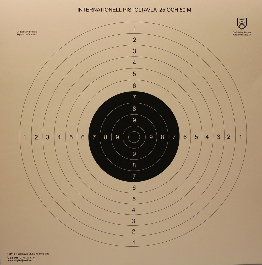 Pistoltavla 25-50m med spegelslits