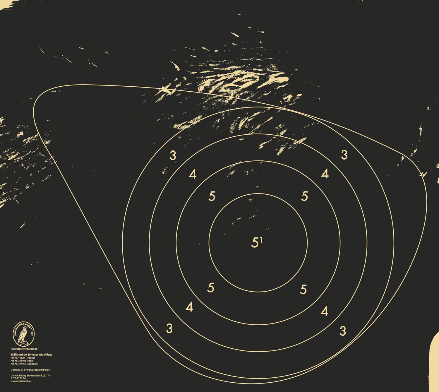 Träffområde älg 80 m papp höger (2017)
