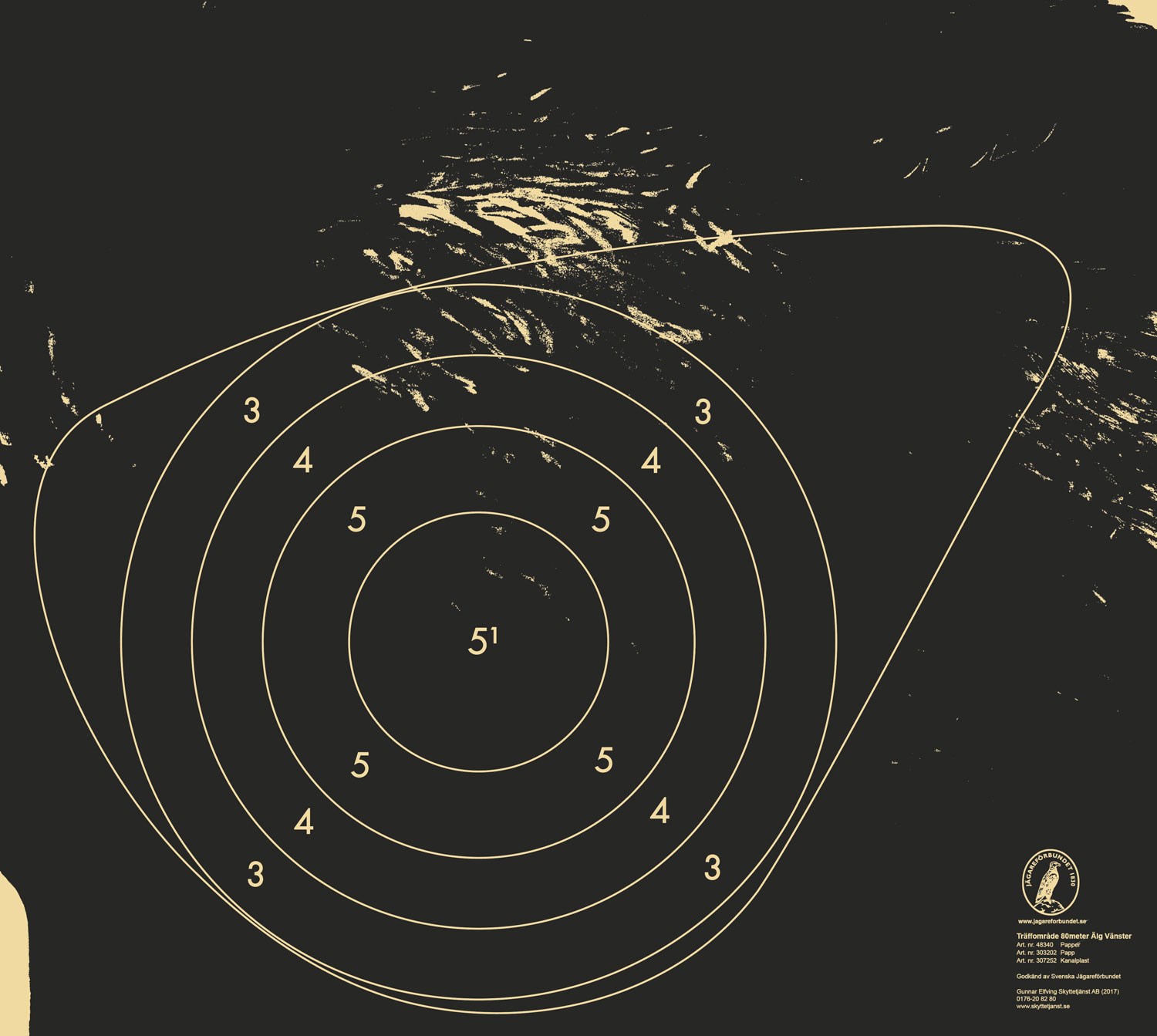 Träffområde älg 80 m papp vänster (2017)
